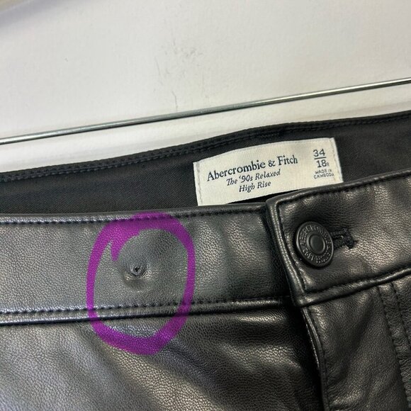 Abercrombie Fitch 90s Relaxed High Rise Faux Leather Pants Womens 34 Black Curve - Picture 8 of 10